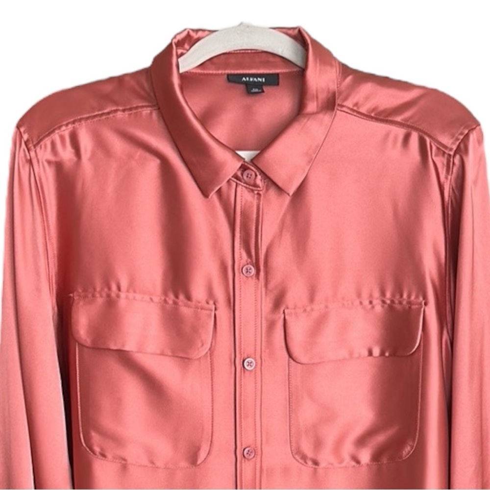 ALFANI Satin Utility Blouse XXL Dusty Rose Button Front Career Office Quiet Lux - Picture 3 of 14